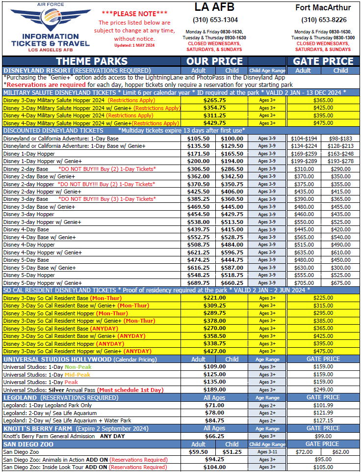 ITT Discount Ticket Price List 1 May 2024 page 1